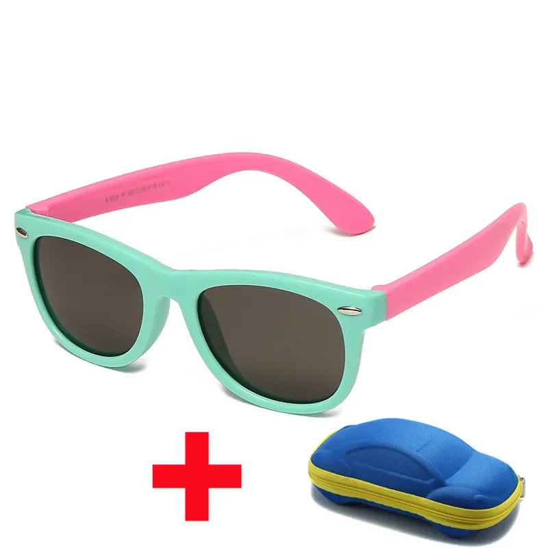 Kids Silicone Polarized Sunglasses with 3D Car Shape Case