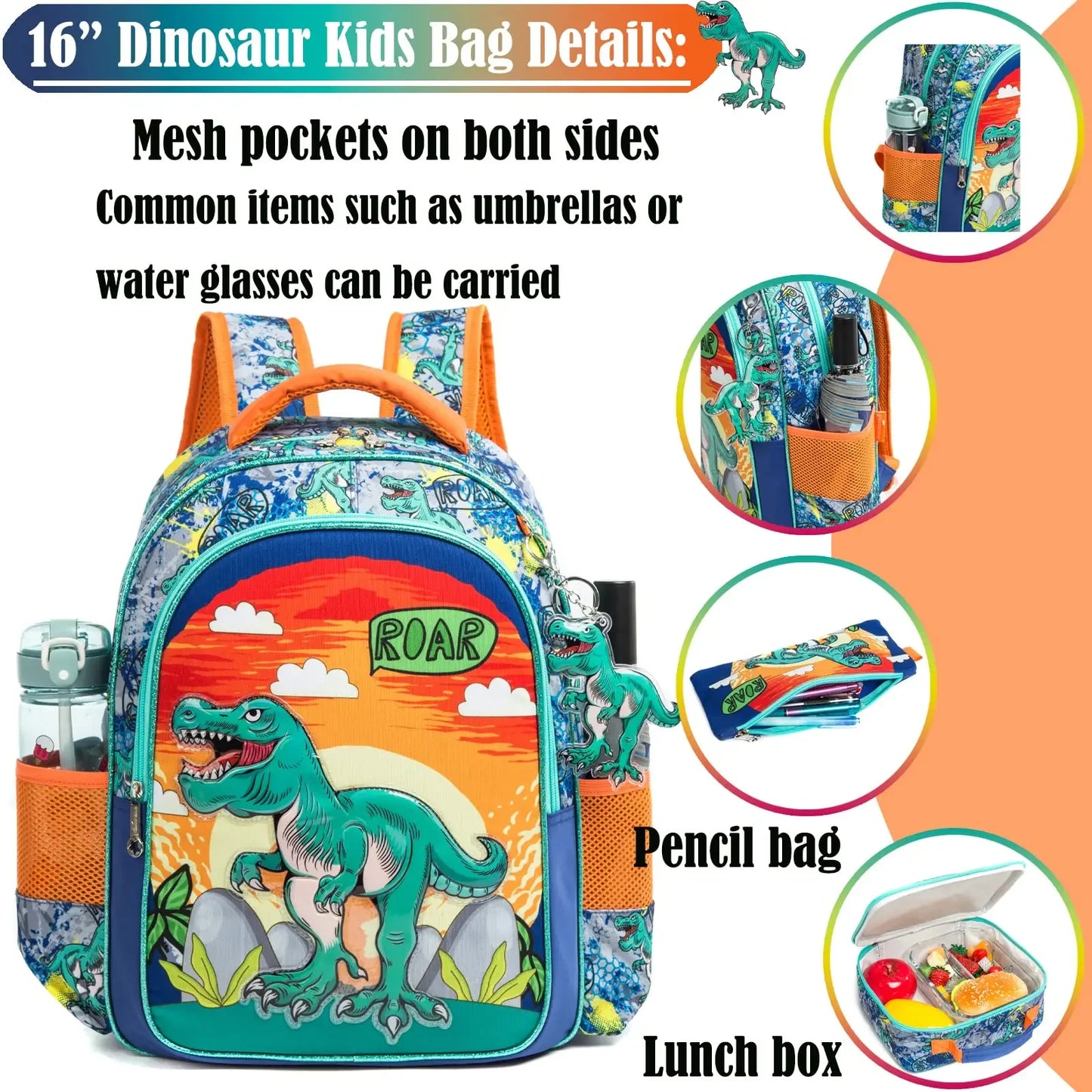 Dino Adventure 3-in-1 16.5" Waterproof Backpack Set