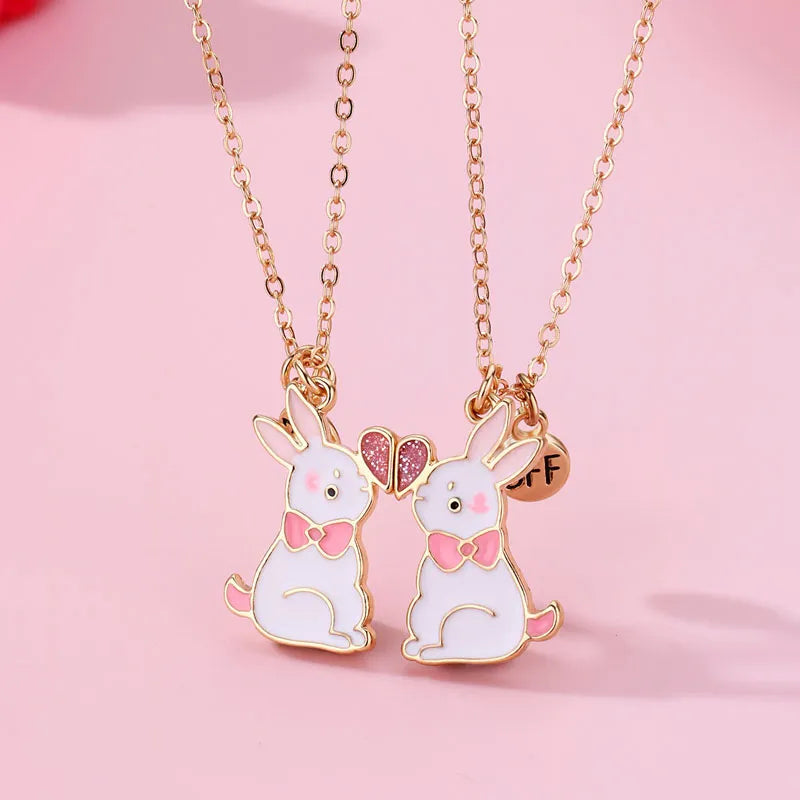 Cute Rabbit Heart Magnetic Pendant Best Friends Necklace (Rabbit-Lover Jewelry)