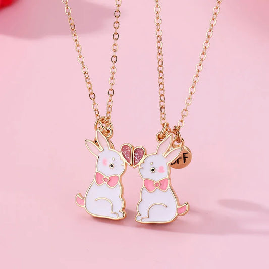 Cute Rabbit Heart Magnetic Pendant Best Friends Necklace (Rabbit-Lover Jewelry)