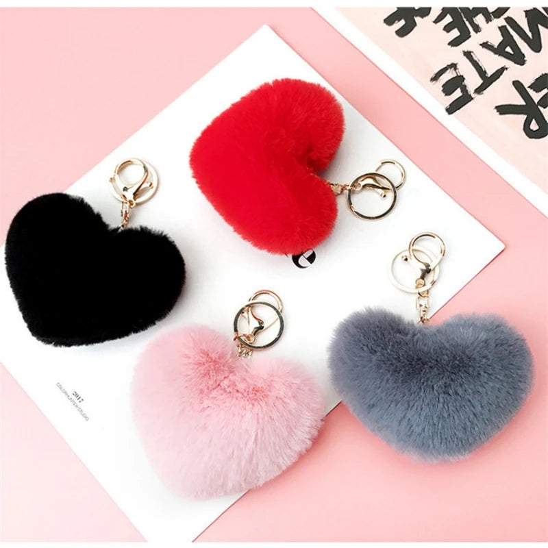 Fluffy Heart Pom-Pom Keychain