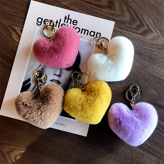 Fluffy Heart Pom-Pom Keychain