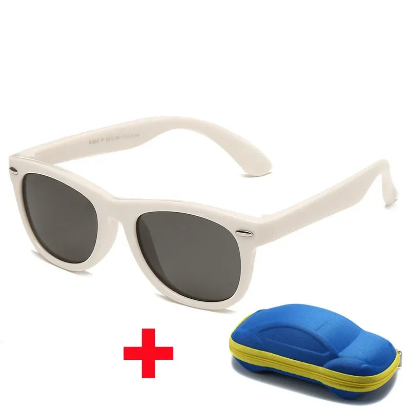 Kids Silicone Polarized Sunglasses with 3D Car Shape Case