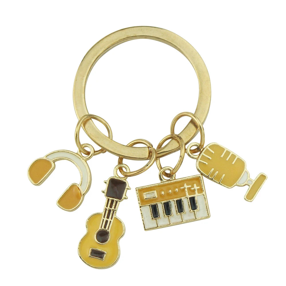 Stylish Piano Guitar Music Note Metal Enamel Keychain (4 styles available)