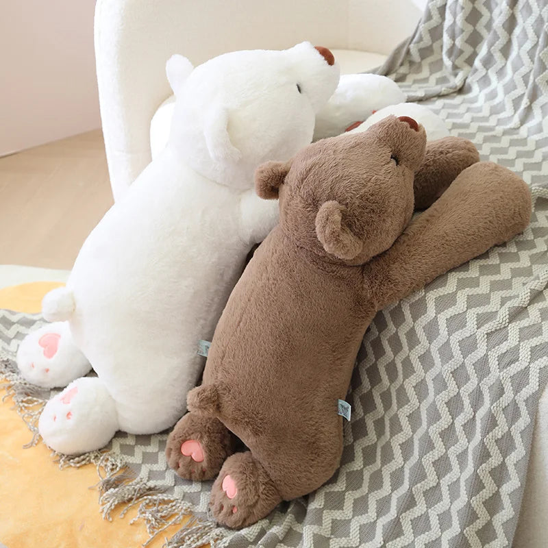 Super Soft Giant Relaxed Brown White Bear Stuffed Animal Plushie Pillow