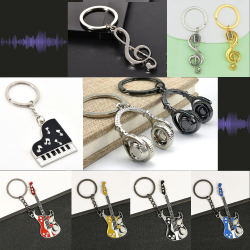 Creative Piano Electric Guitar Earphone Music Note Metal Enamel Keychain