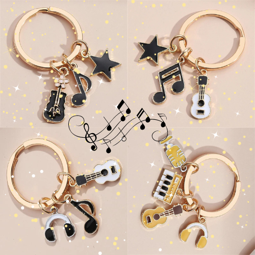 Stylish Piano Guitar Music Note Metal Enamel Keychain (4 styles available)